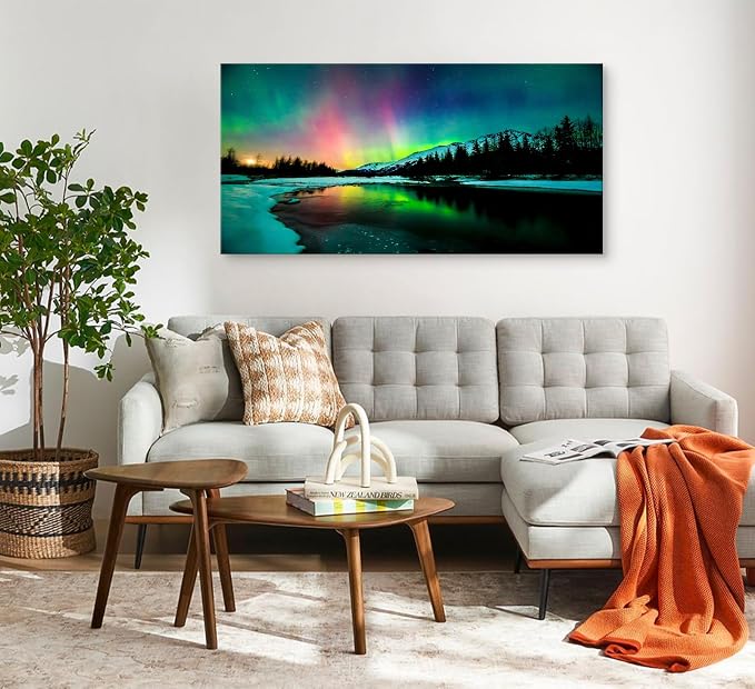 Cao Gen Decor Art S01998 Wall Art Aurora scenery Painting on Canvas Stretched - Image 5
