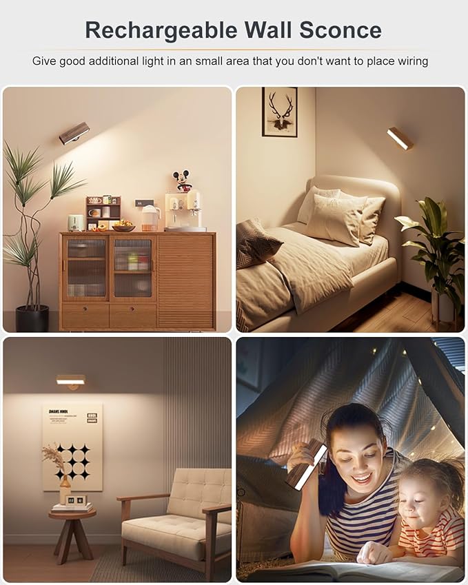DetarZinLED Wooden Wall Lights Battery Operated - Image 3