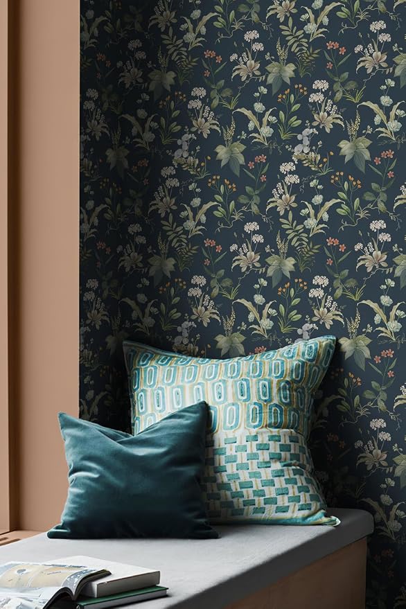 Simon&Siff Vintage Peel and Stick Wallpaper Blue Floral Wallpaper Wildflowers - Image 2