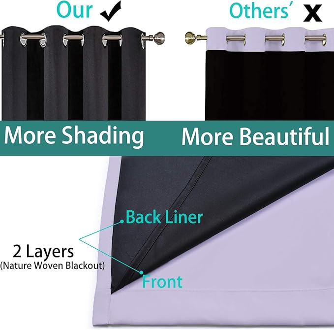 Yakamok 100% Blackout Curtains 96 Inches Long, 2 Thick Layers Heat and Full - Image 5