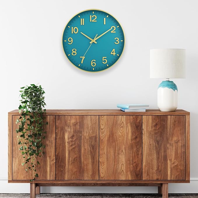HZDHCLH Teal and Gold Wall Clocks Battery Operated 12 inch Silent Non Ticking - Image 6