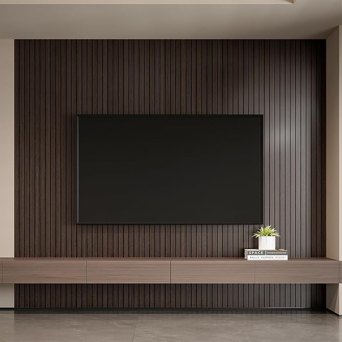 YLL YLL PVC Slat Wall Panel Peel and Stick 236"x 15.7" Faux Smoked Wood Grain - Image 4