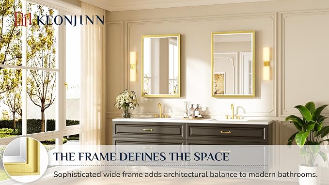 Keonjinn 24" x 36" Brushed Gold Bathroom Mirrors - Image 7