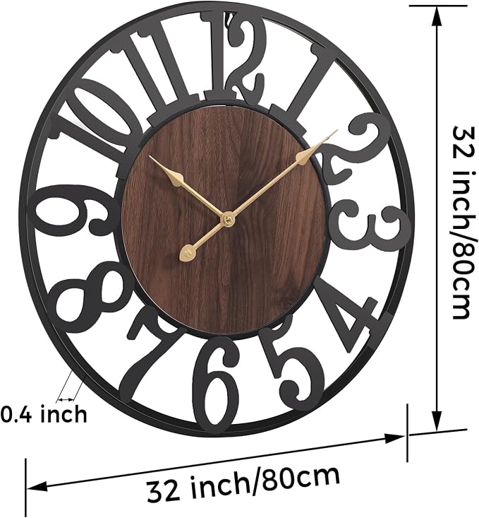 Vantic 32 Inch Large Wall Clock, Arabic Numeral Wood Oversized Wall Clocks - Image 2