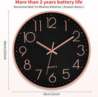 Foxtop Modern Wall Clock 12 Inch Non-Ticking Silent Battery Operated Round - Image 2