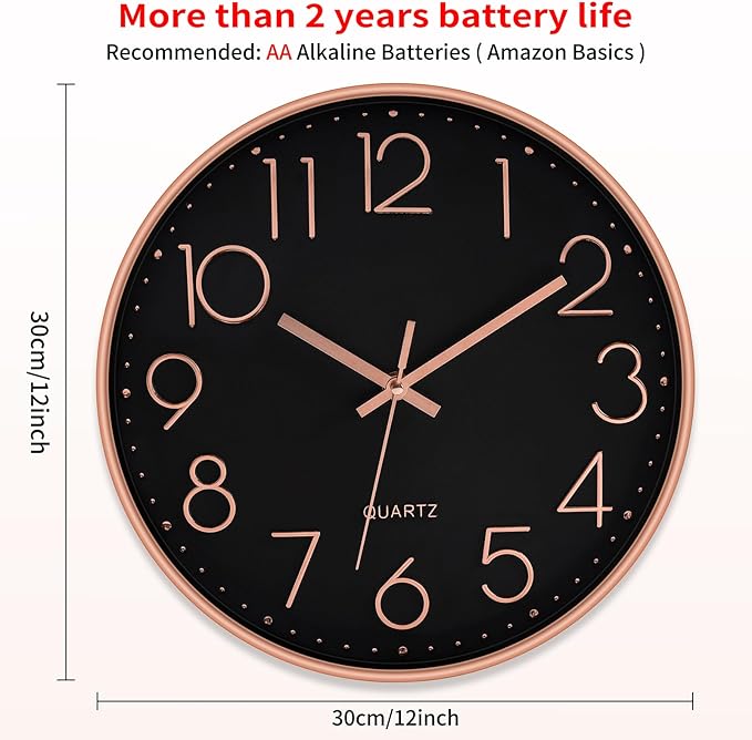 Foxtop Modern Wall Clock 12 Inch Non-Ticking Silent Battery Operated Round - Image 2