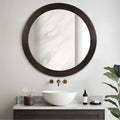 Round Mirrors 24 Inch, Wood Vanity Wall Rustic Mirror by Culer
