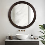 Round Mirrors 24 Inch, Wood Vanity Wall Rustic Mirror by Culer