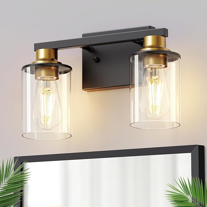 DORESshop Bathroom Light Fixtures, 2-Light Black and Gold Bathroom Lights Over by DORESshop