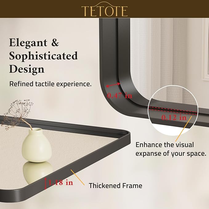 TETOTE Black Framed Bathroom Mirror, 24 x 36 Inch Matte Metal Frame Vanity - Image 5
