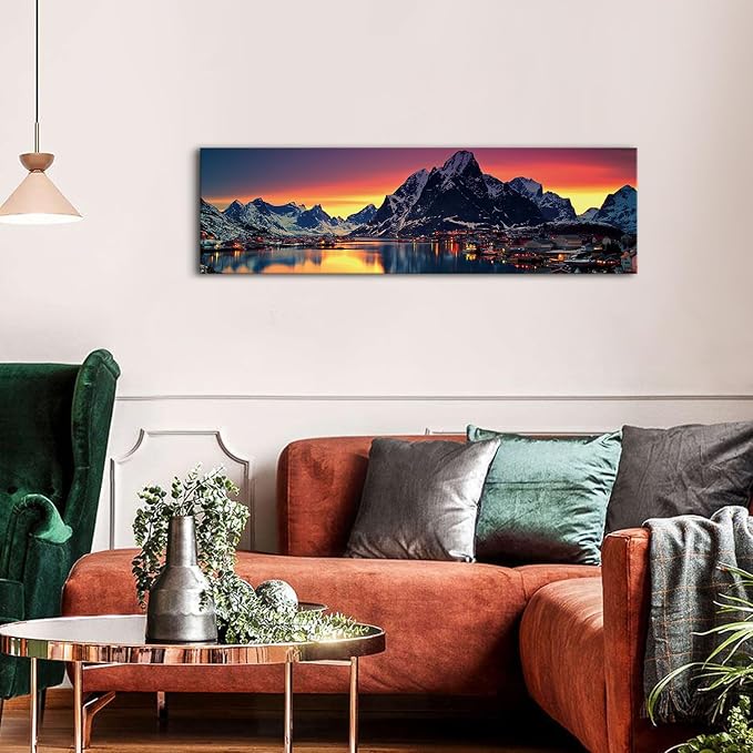 AREBOLO Sunset Mountain Canvas Wall Art Lake Landscape Pictures Nature Wall - Image 4