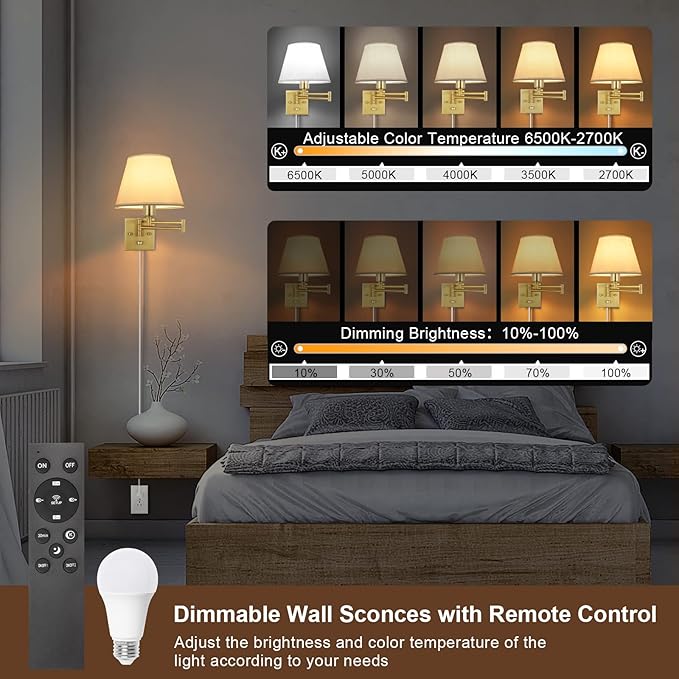 TRLIFE Dimmable Wall Sconce, Remote Control Dimming 10-100% and Adjustable - Image 2