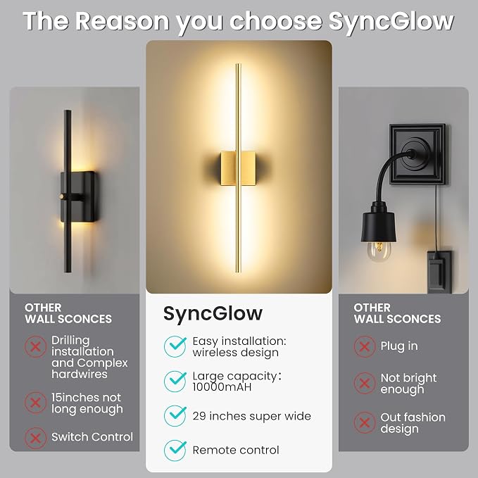 Battery Operated Wall Sconces Set of Two, 10000mAh Rechargeable Wall Lights - Image 9