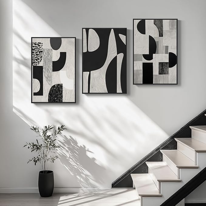 Large Framed Black and White Abstract Wall Art - Image 2