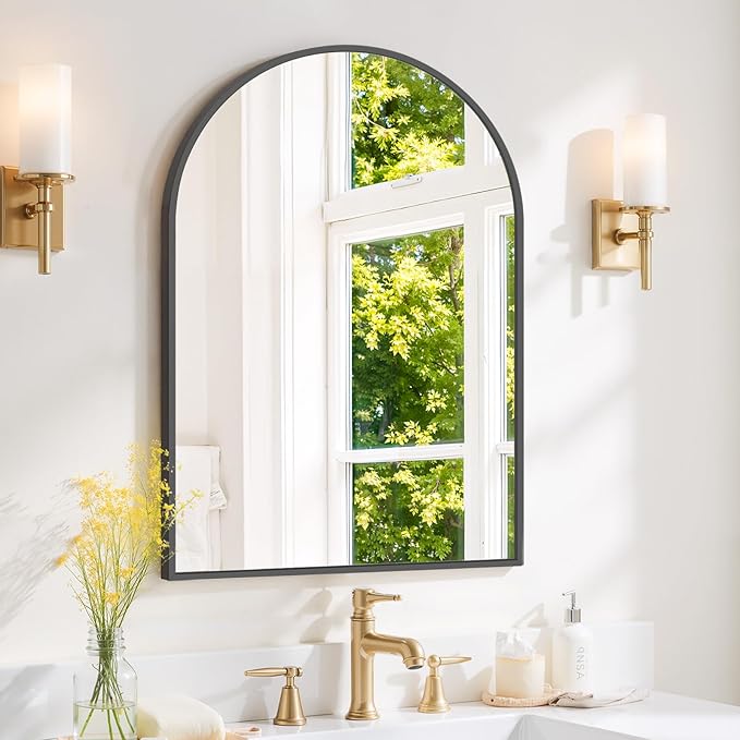 Arched Wall Mirror 30x20 Inch Black Bathroom Vanity Mirror by SageNest