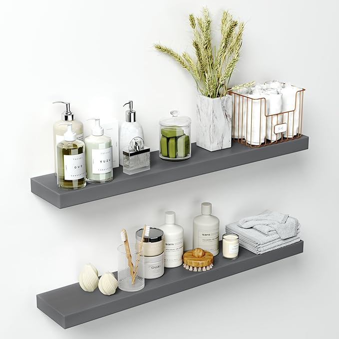 Homeforia 36 inch Gray Floating Shelves, High End Solid Real Wood 36inch by Homeforia