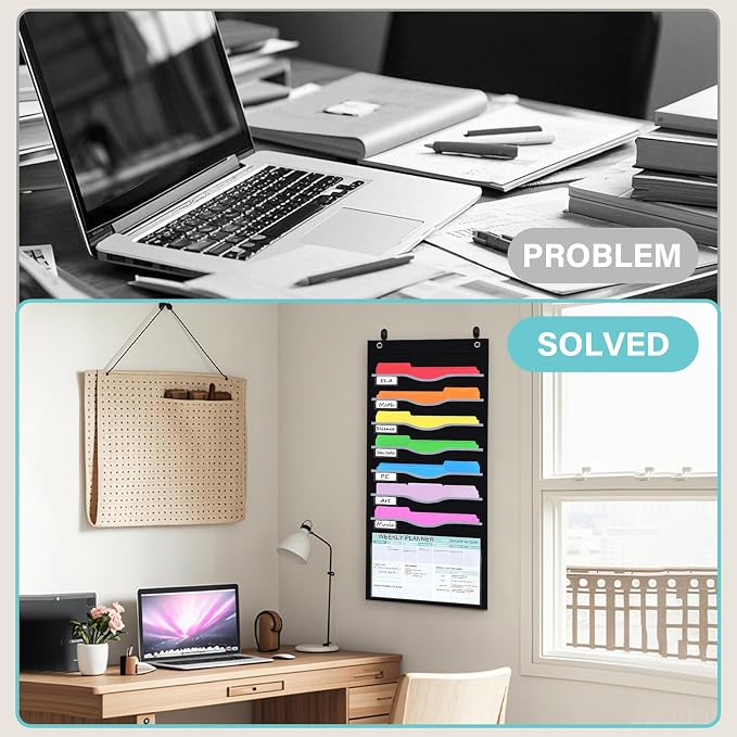 ALSLEA 8 Pockets Hanging Wall File Organizer 15" Extra Wide Pocket Chart - Image 7