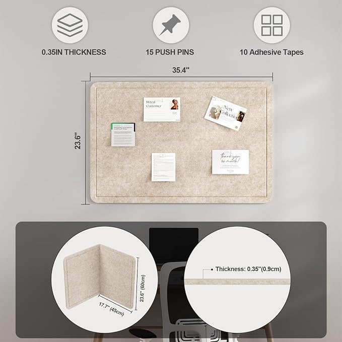 Large Felt Bulletin Board for Wall, Soft Felt Cork Board for Office, Home - Image 2
