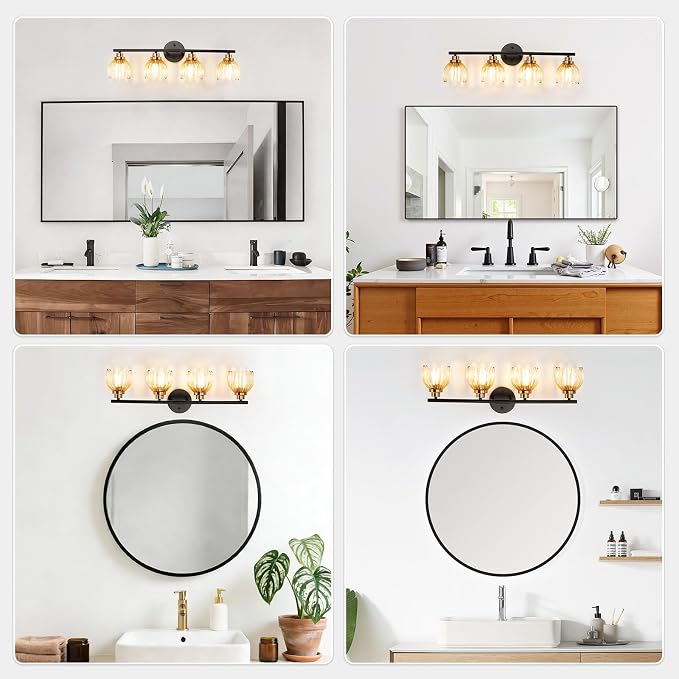 TALOYA Bathroom Vanity Light Fixtures, 4-Light Black and Gold Wall Lights - Image 9