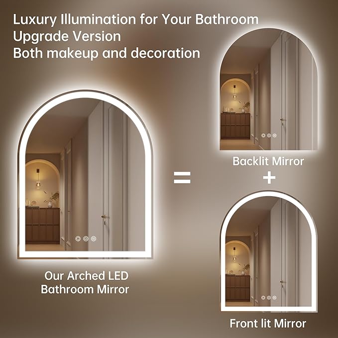 Arched LED Mirror for Bathroom 24"x30"- Frameless Lighted Bathroom Mirror - Image 5