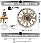 B-Style Large Wall Clock 18 Inch Moving Gear Oversized Vintage Farmhouse Rustic - Image 4