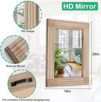 Rectangle Mirror Retro Wooden Wall-Mounted Mirrors Farmhouse Bedroom Bathroom - Image 7