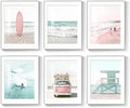 Framed Coastal Beach Wall Art for Living Room, 6 Piece Ocean Wave Surfboard by MXART