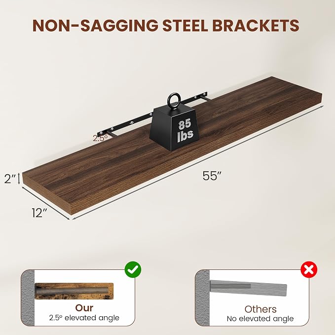 Vivelove Wide Floating Shelves for Wall 12 Inch Deep, 2 Inch Thick Shelf for - Image 3
