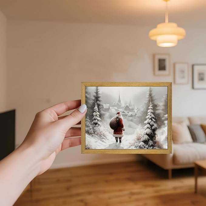 Vintage Christmas Canvas Wall Art, Wood Framed Santa Claus Wall Decor Painting - Image 2