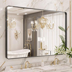 LOAAO 55X36 Inch Black Metal Framed Bathroom Mirror by LOAAO