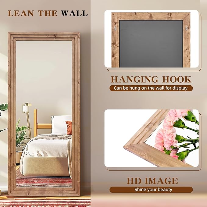 Full Length Mirror 71"x30" Solid Wood Frame Floor Large Mirror - Image 3