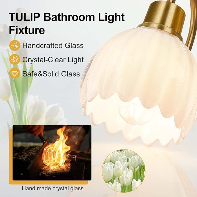Bathroom Light Fixtures, 2-Light Gold Vanity Light Fixtures - Image 3