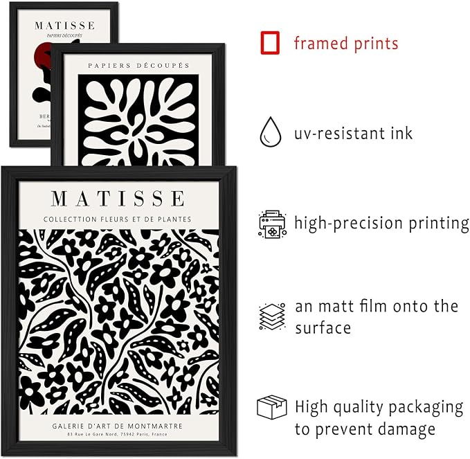ANERZA 16 PCS Framed Black and White Wall Art Decor, Matisse Abstract Wall - Image 3