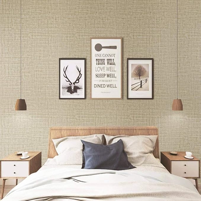 TANONE Khaki Contact Paper Peel and Stick, Grasscloth Beige Wallpaper Self - Image 4