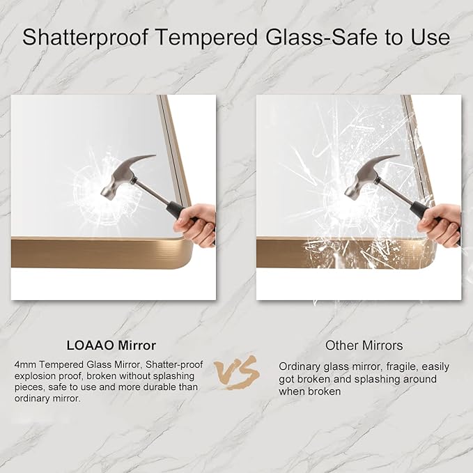 LOAAO 72”X32” Gold Bathroom Mirror, Rounded Rectangle Gold Frame Mirror - Image 7