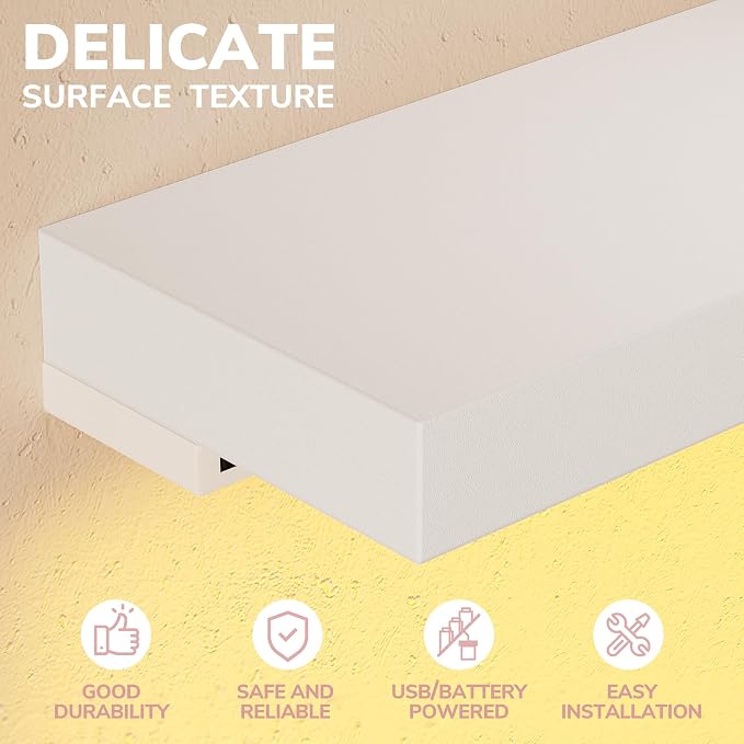 BAMEOS Floating Shelves with LED Lights, Hanging Wall Shelves - Image 8
