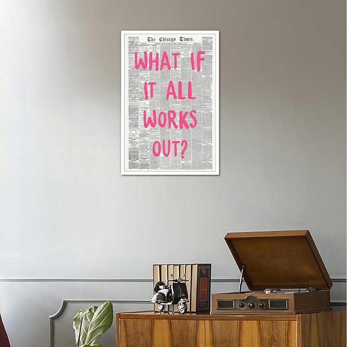 Drimiler What If It All Works Out Poster Retro Newspaper Pink Font Canvas Wall - Image 9