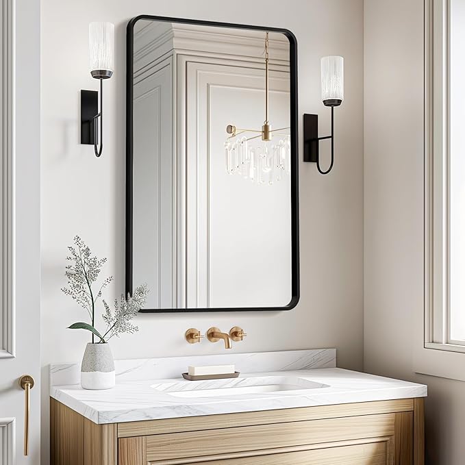 USHOWER Black Bathroom Mirror for Over Sink 24 x 36 Inch, Metal Frame Rectangle - Image 8