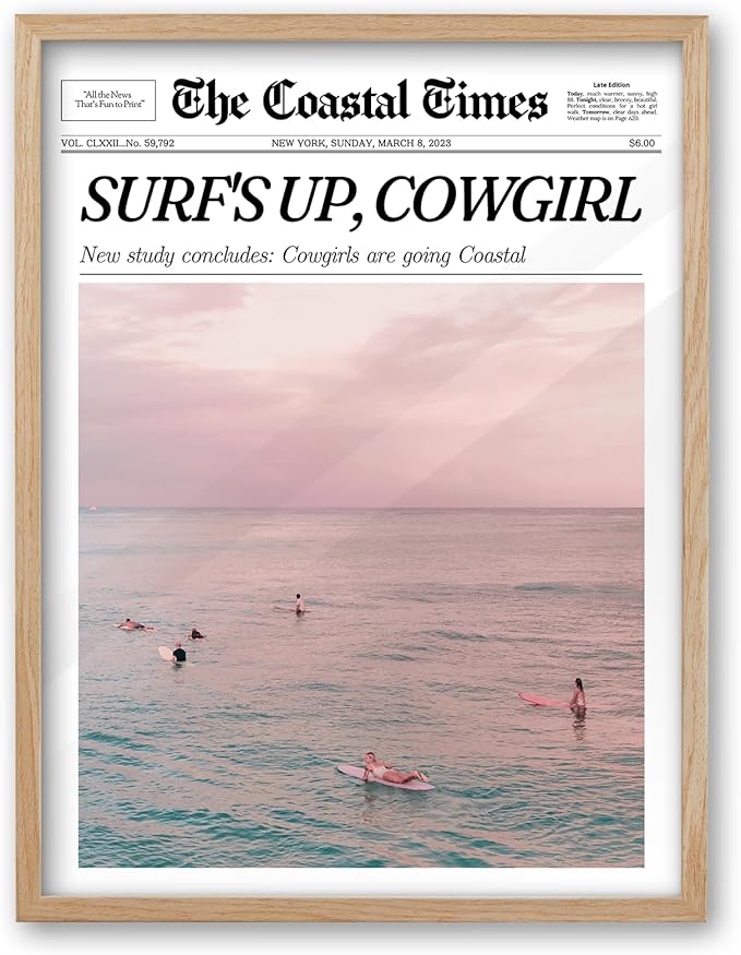 iHery Framed Trendy Coastal Cowgirl NewsPaper Wall Art Prints, New York News by iHery