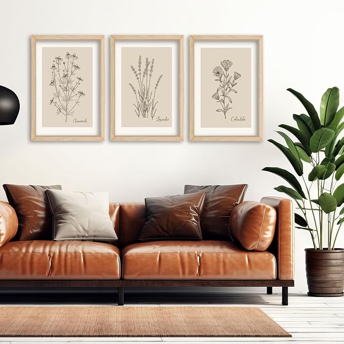 YWJKWLGS Vintage Botanical Wall Art 11x16 Inch Set of 3 Wooded Framed - Image 5
