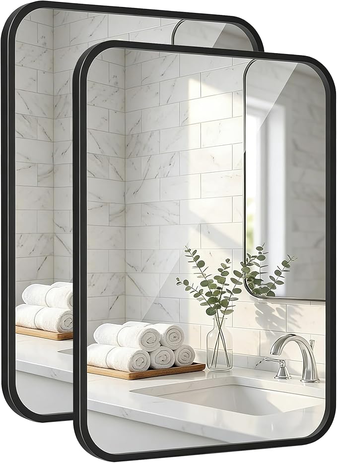 2-Pack 24x36 Inch Matte Black Bathroom Vanity Mirrors | Flush Mount Deep Set by Pocetry