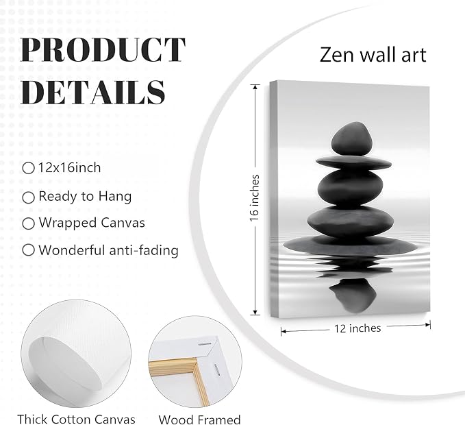 Zen Canvas Wall Art Black Stacked Stone Poster Print - Image 5