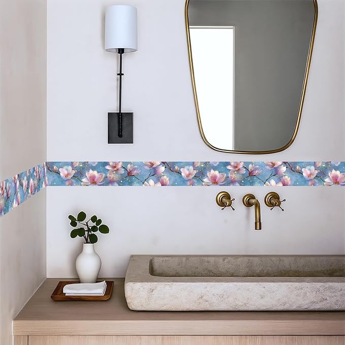 Magnolia Flower Wallpaper Border 196x4 Inch Peel and Stick Wall Border Pink - Image 3