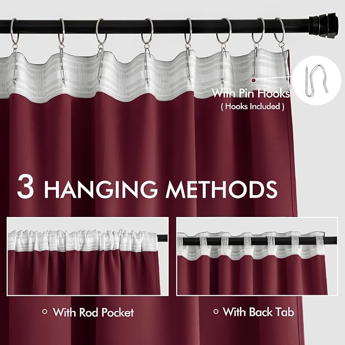 MIULEE Christmas Wine Red Back Tab Blackout Curtains 108 Inch Long 2 Panels Set - Image 3