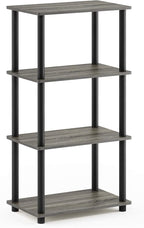Furinno Turn-N-Tube No Tool 4-Tier Storage Shelf, French Oak Grey/Black - Image 4