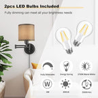 GOODATE Dimmable Plug in Wall Sconces, Swing Arm Wall Lamp, Wall Sconces Set of - Image 3