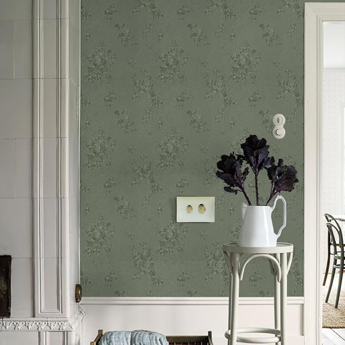 Green Flower Wallpaper Stick and Peel 17.7inch x 196.8inch Embossed Floral - Image 6