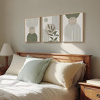 Framed Sage Green Boho Wall Art Bedroom, 3 Piece Beige Bohemian Canvas - Image 2