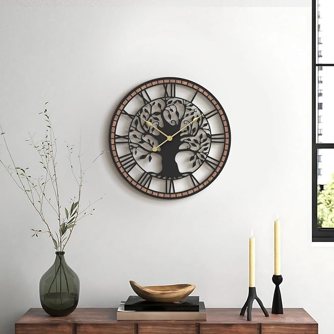 Micasso Wall Clocks Battery Operated: 15Inch Farmhouse Tree of Life Metal - Image 6