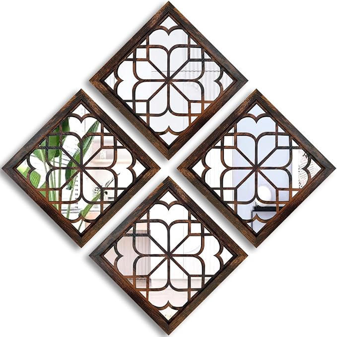 Wocred Set of 4 Mirrors Square Wall Mirror, Gorgeous Rustic Farmhouse Accent by Wocred